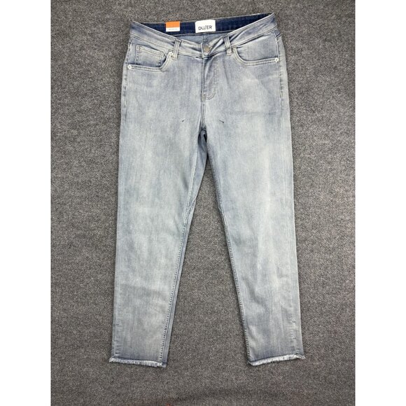 DU/ER Jeans Womens 29x28 Light Wash Blue Girlfriend Stretch Raw Hem Ankle Denim - Picture 1 of 12